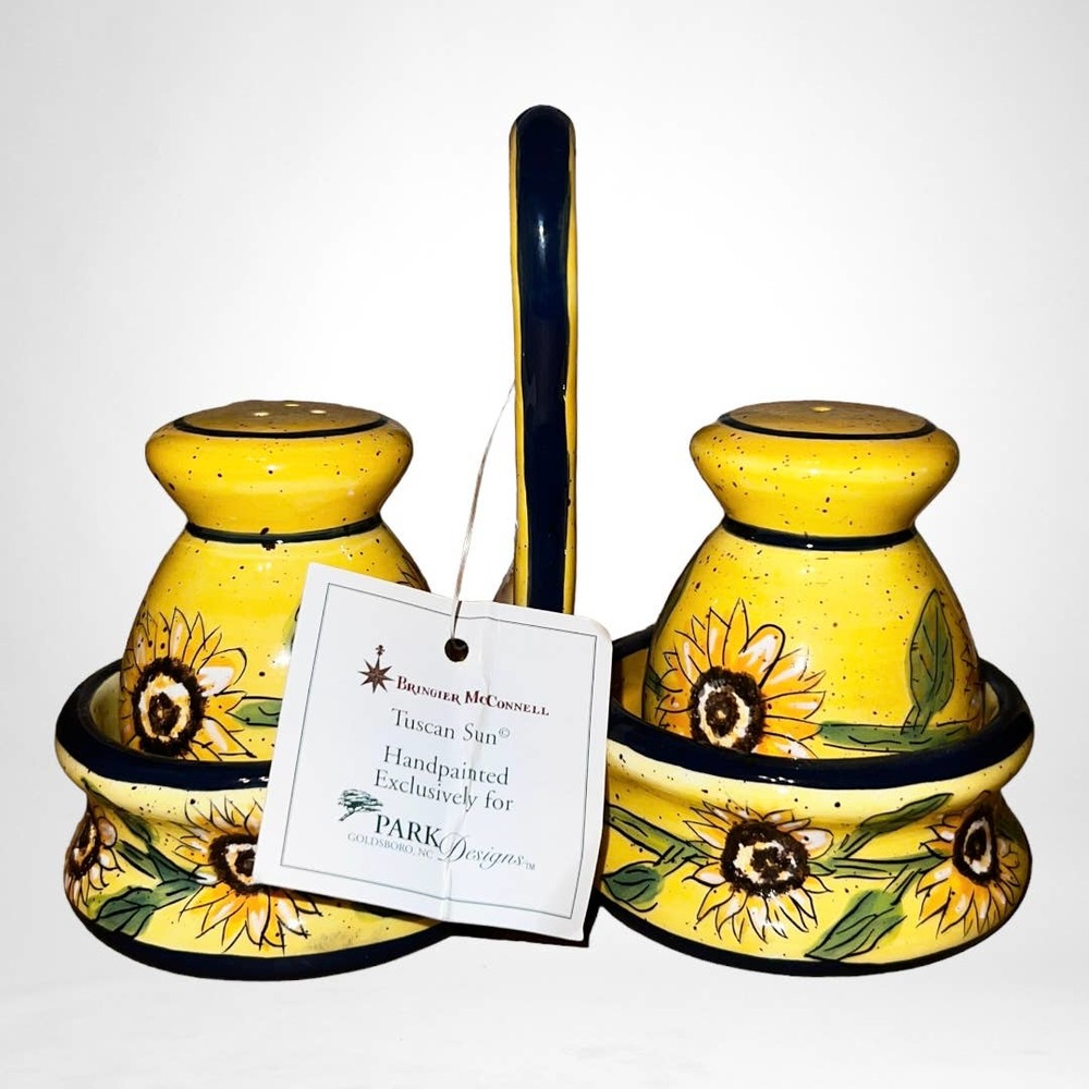 Park Designs Hand-Painted Ceramic Salt & Pepper Shakers Set with Caddy